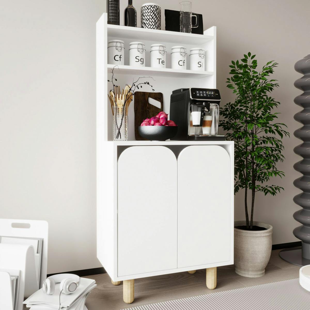 Vaisselier de cuisine blanc 2 portes courbes VAREN