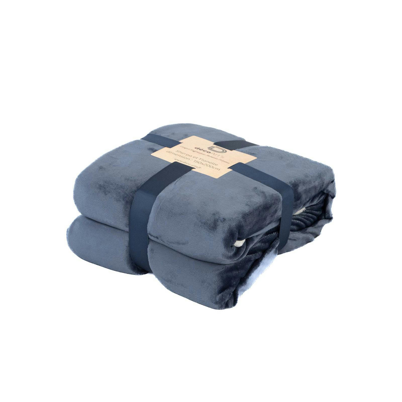 - Plaid en sherpa flanelle 480 gsm  150X200 bleu marine