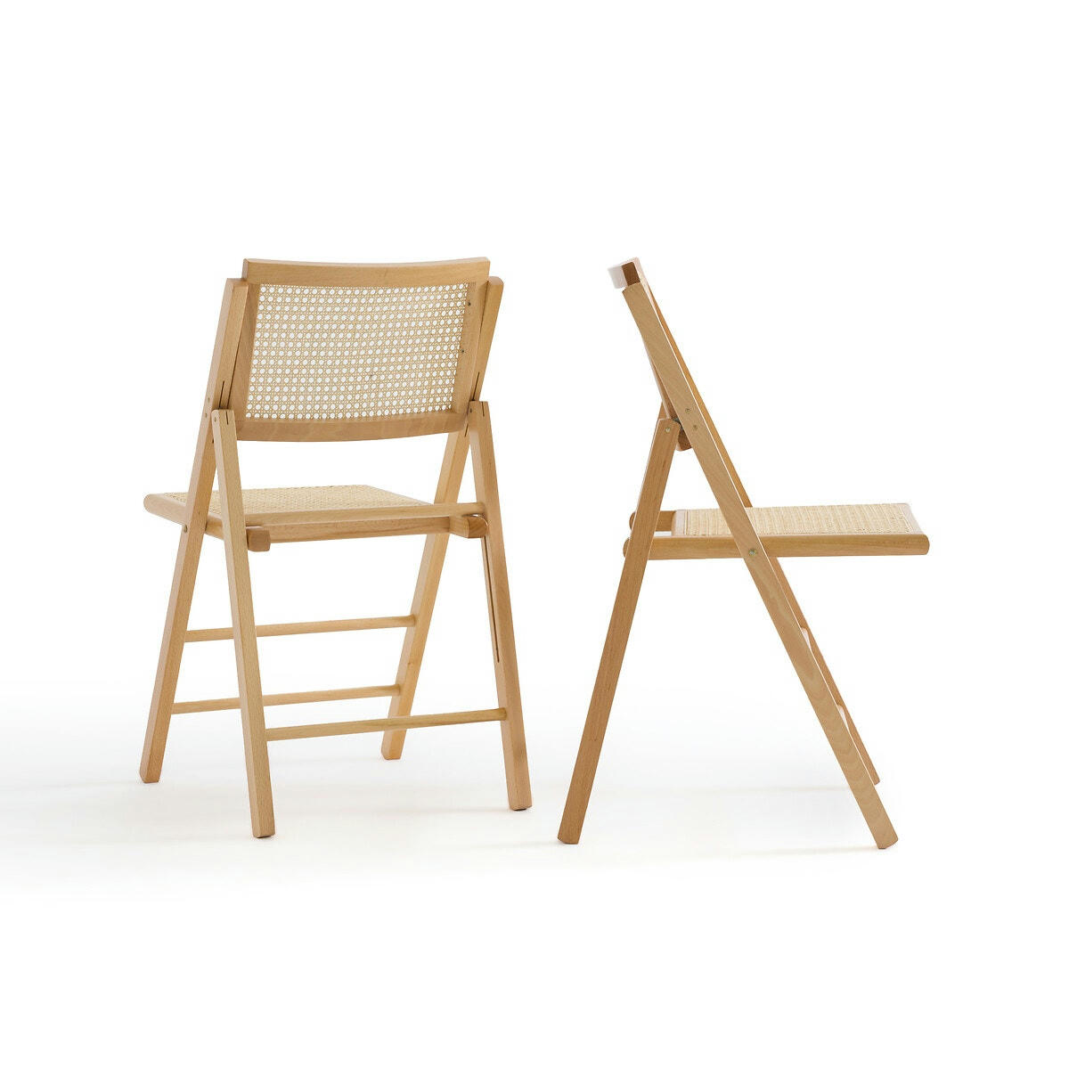 Lot de 2 chaises pliantes hêtre et cannage, Rivia