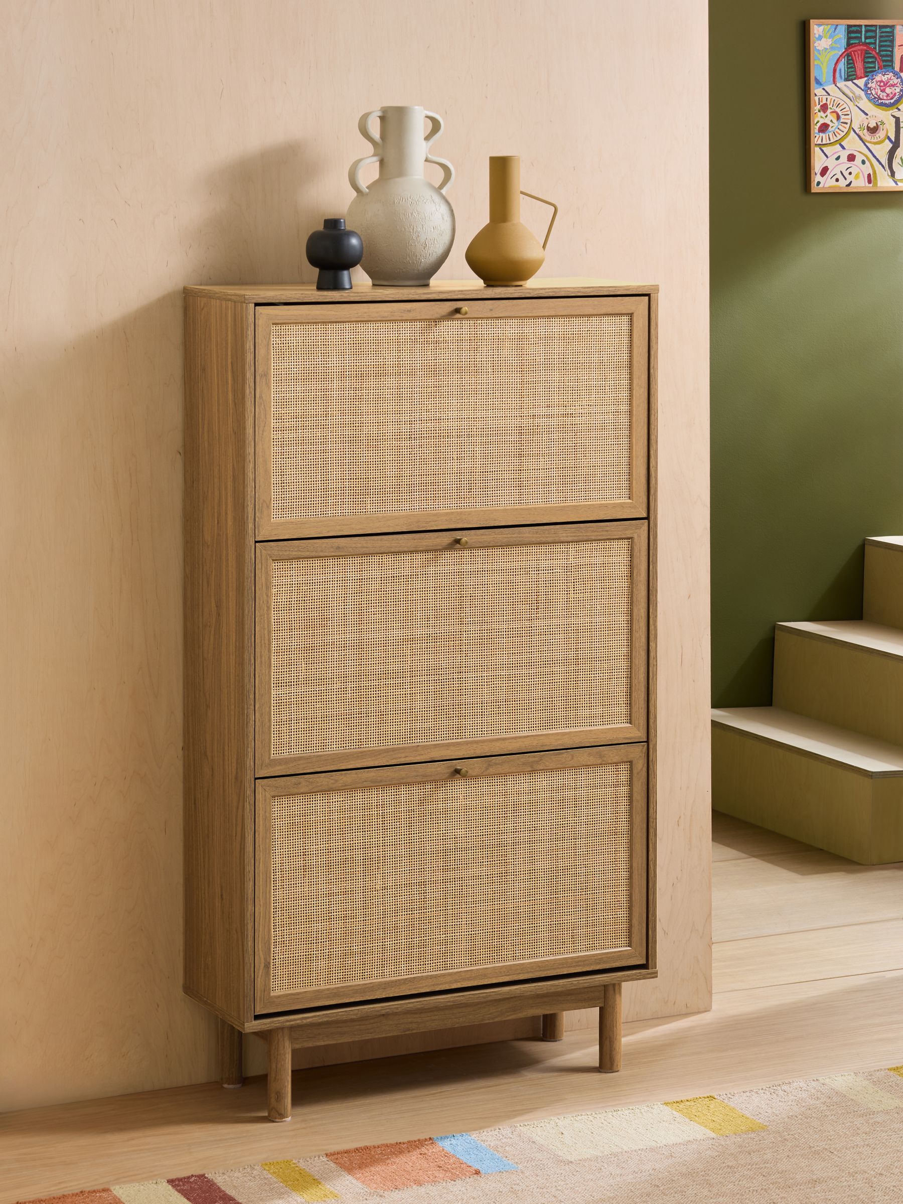 Pavia Rattan Shoe Storage in Oak Effect