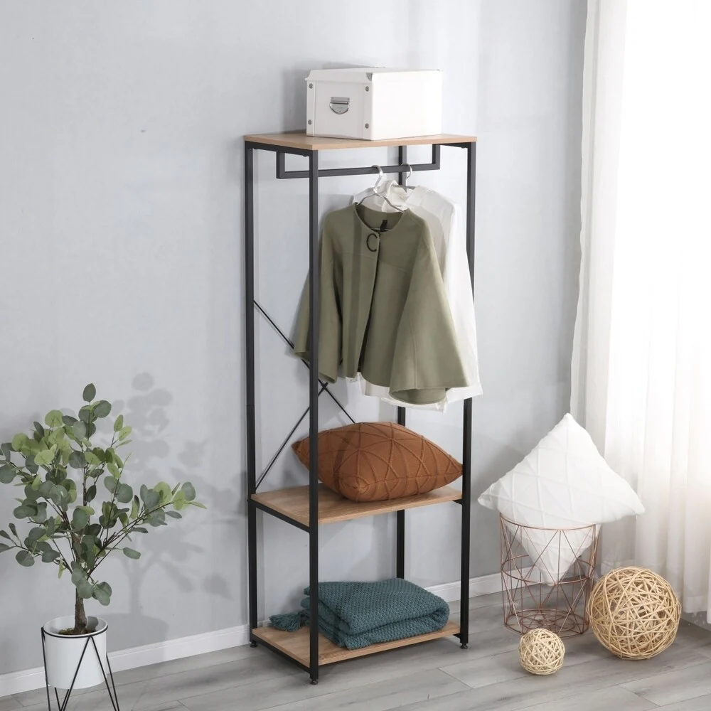 Merax Metal Coat Rack with Storage Shelves
