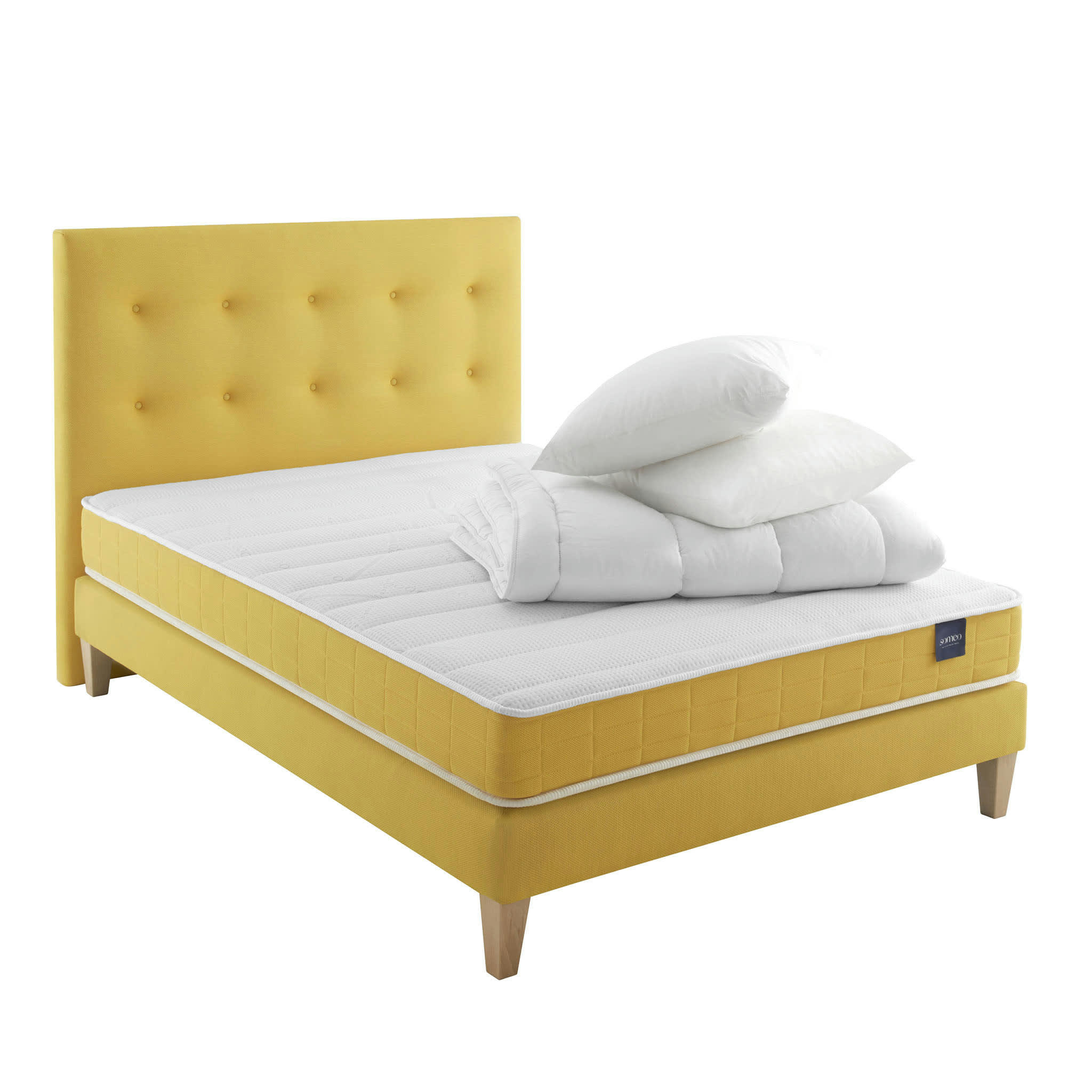 AURORE 400 - Ensemble matelas, sommier, pieds, tête de lit, couette oreiller 140x19