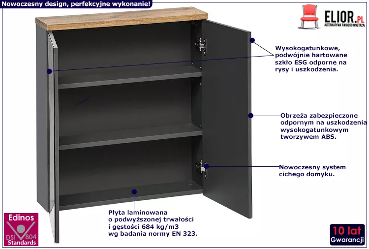 Szafka łazienkowa z lustrem - Marsylia 6X grafit 60 cm