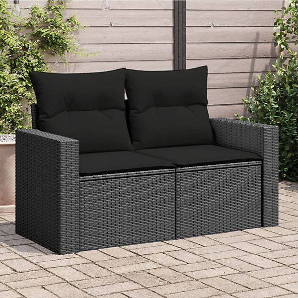 Canapé de jardin avec coussins 2 places en polyrotin noir vidaXL