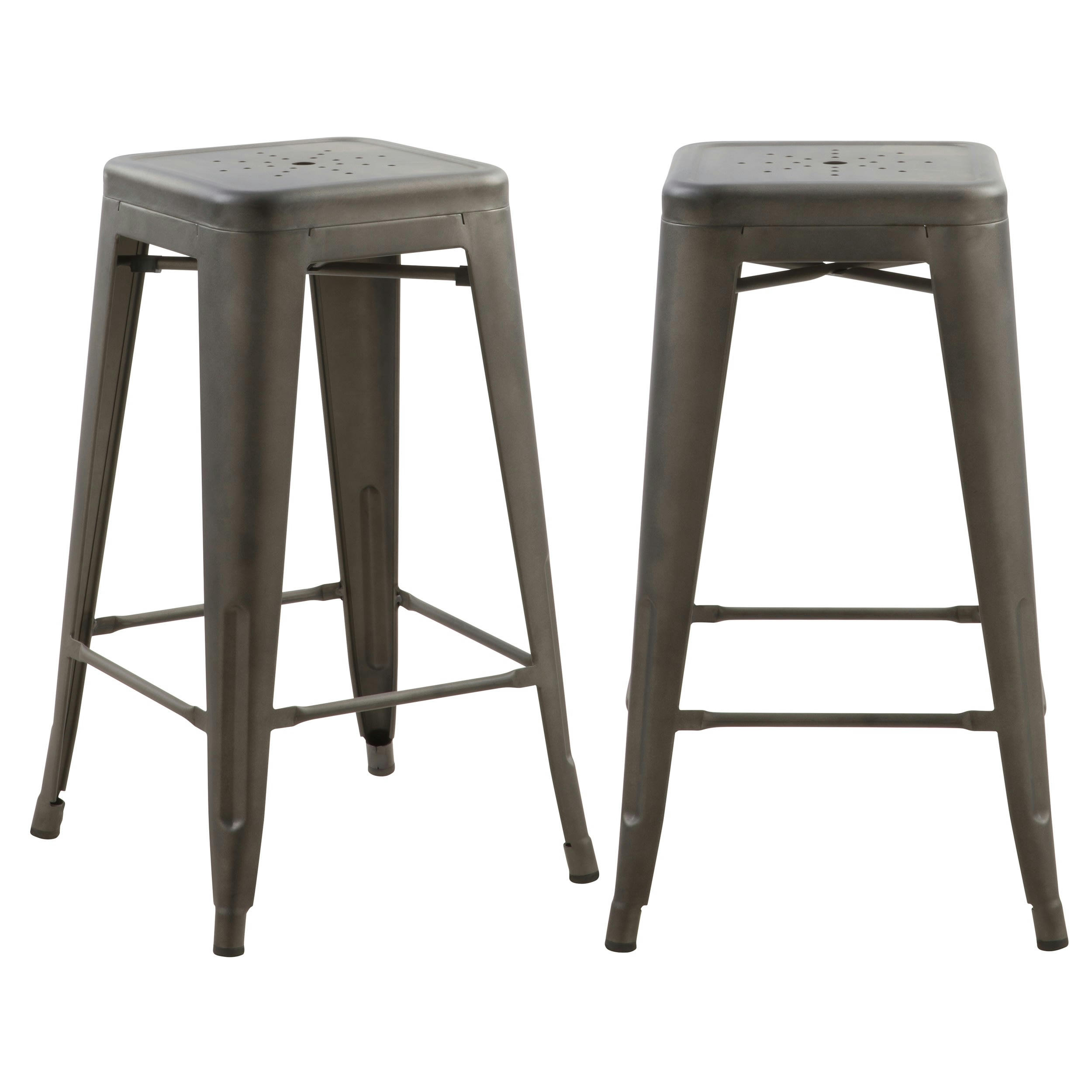 INDUS - Tabouret de bar mi-hauteur 66 cm en métal gris mat (x2)