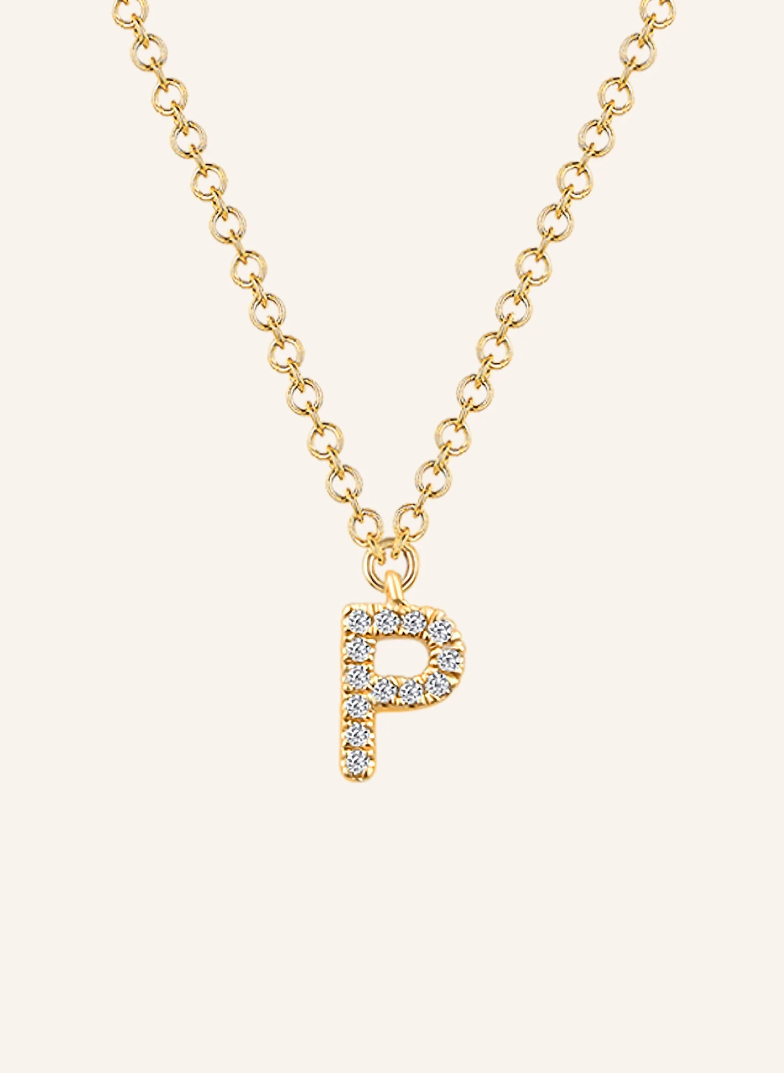 Leaf INITIALIEN Halskette „P“ aus 14 Karat Gelbgold mit Diamanten
