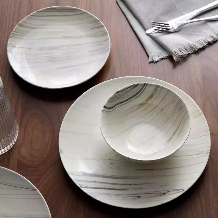Habitat Marble Slip 12 Piece Stoneware Dinner Set - Cream
