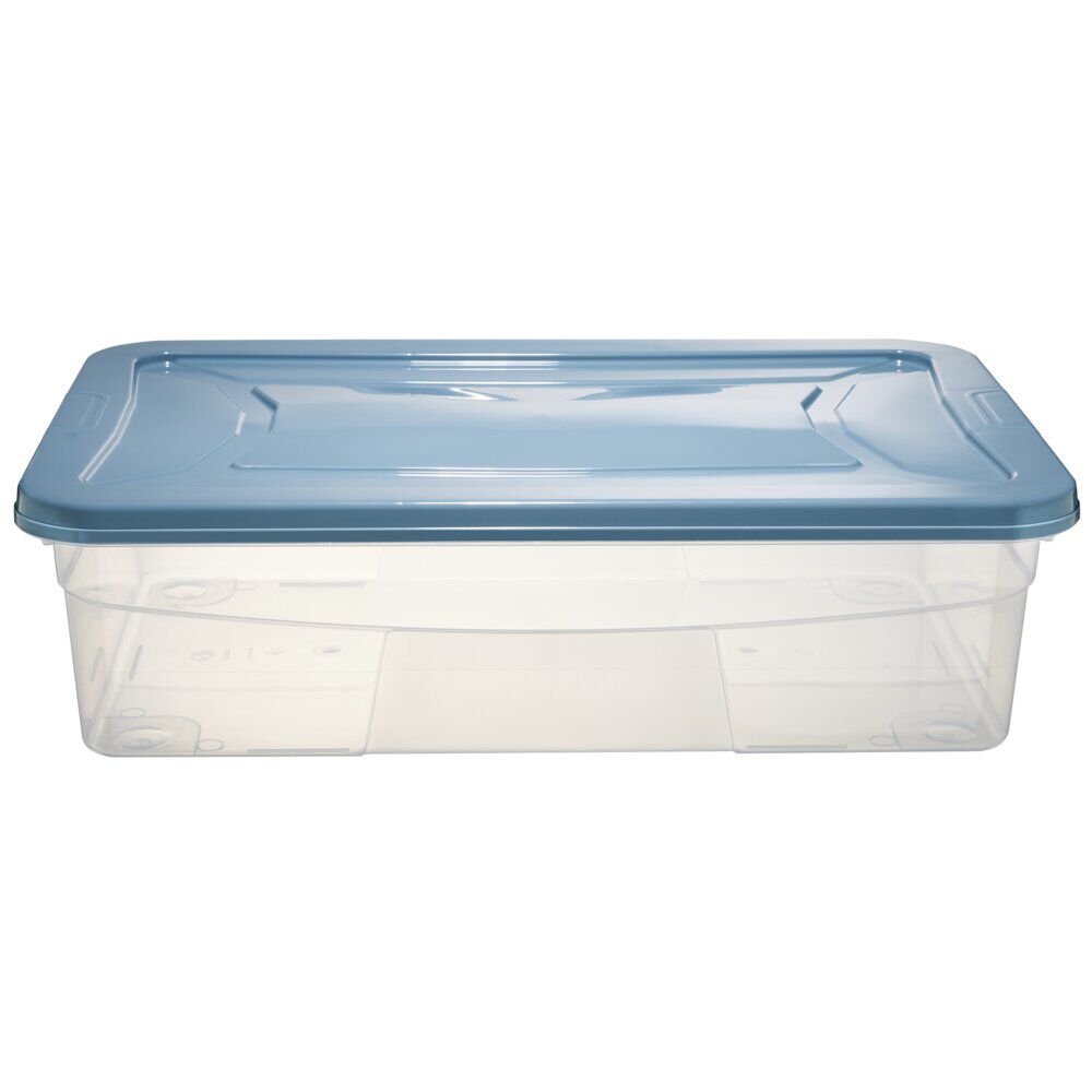 Box dessous de lit transparent et bleu 30L