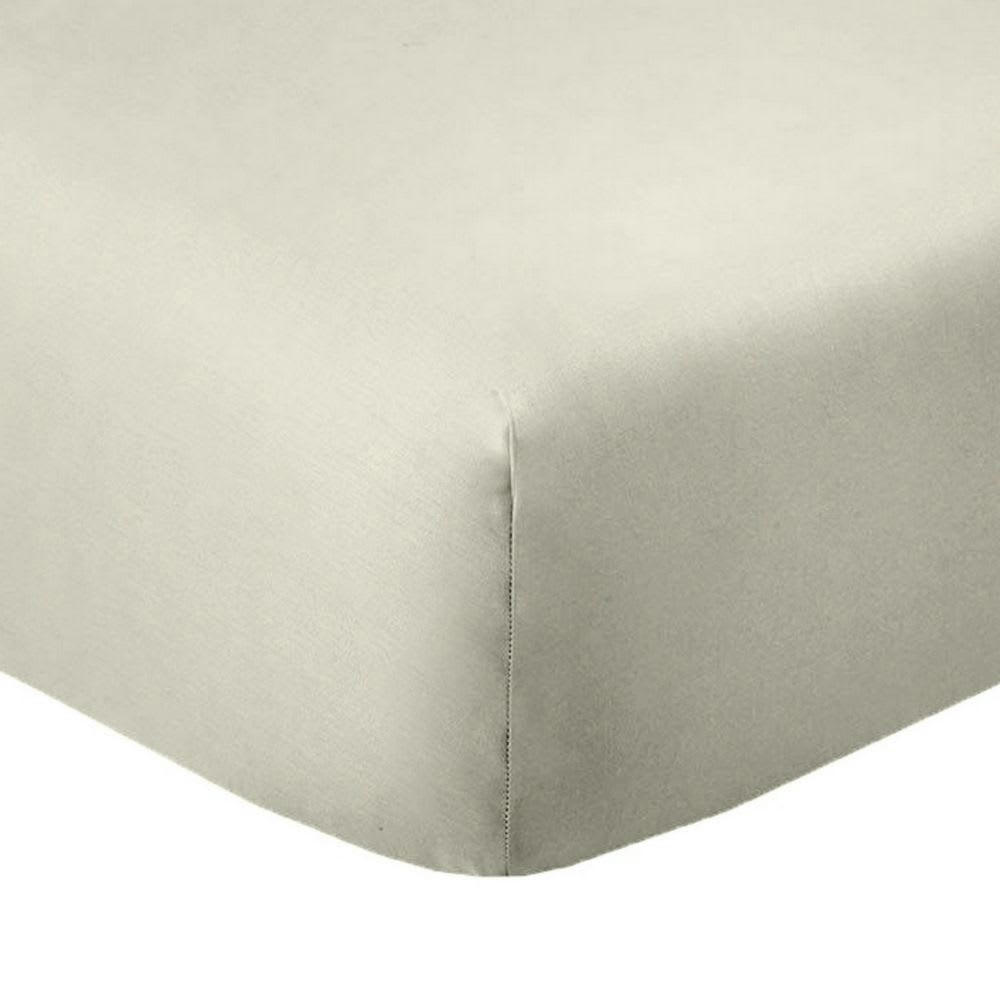 - Drap housse 2 places coton beige ivoire 160x200 cm