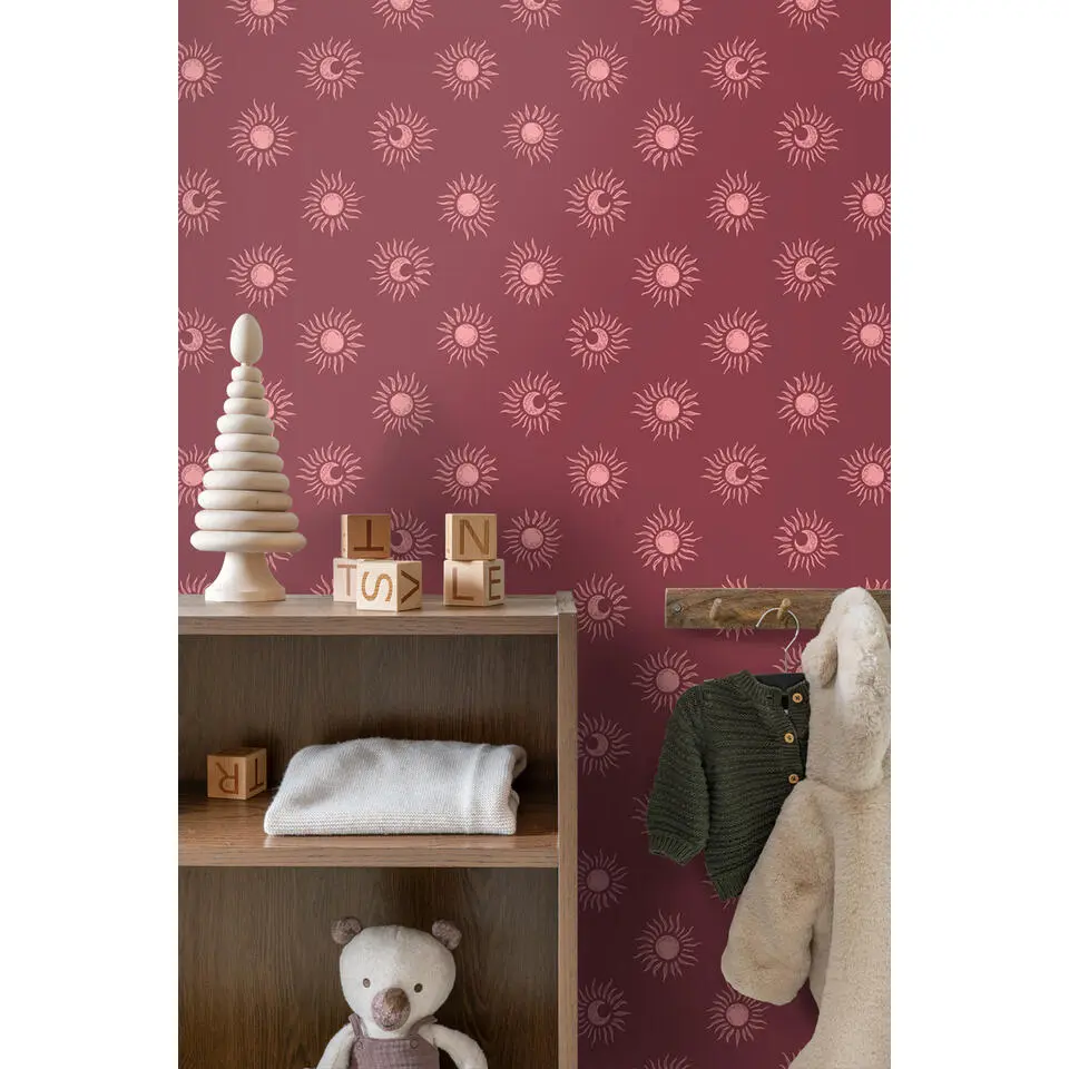 ESTAhome behang zonnetjes donker rood - 50 x 900 cm
