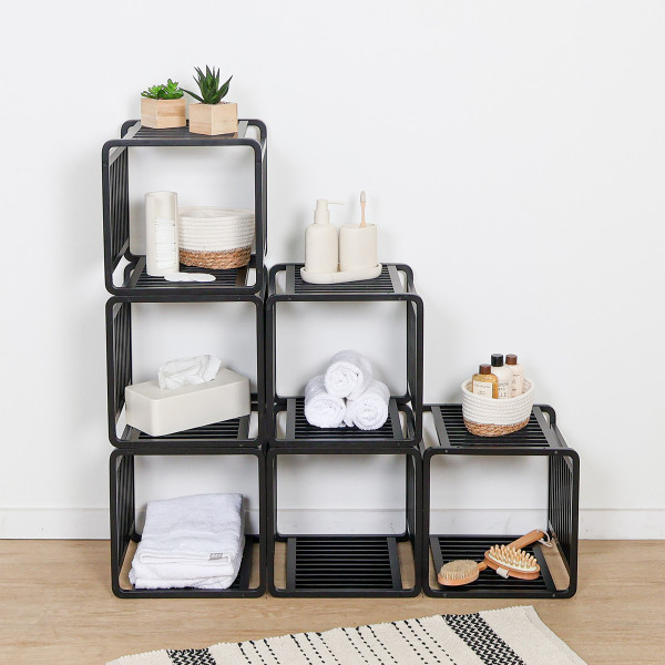 Modułowa półka bambusowa Cube Czarna nowoczesna 33 cm