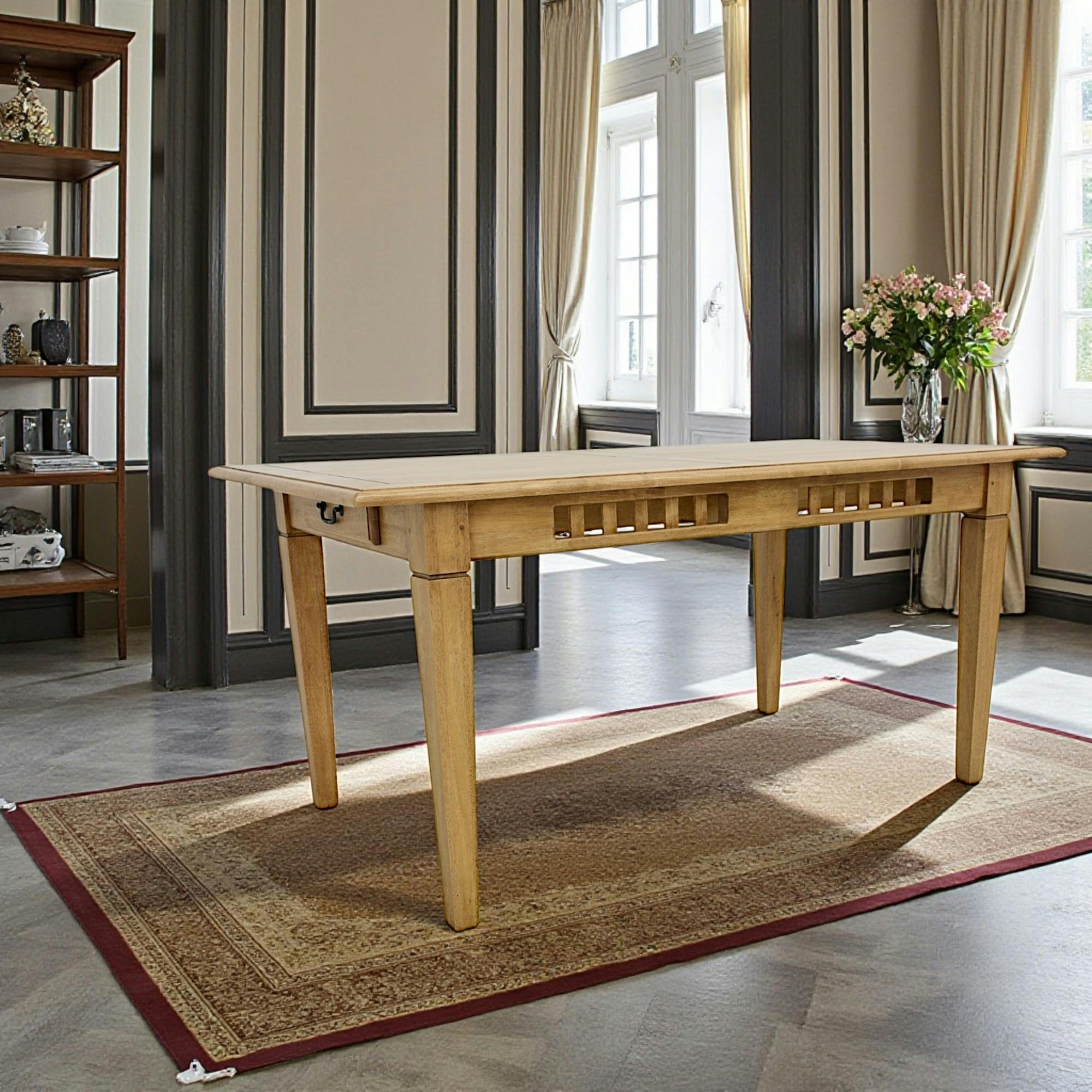 Table de repas Hévéa style Colonial, 1 tiroir, 160x90x76cm MAORI