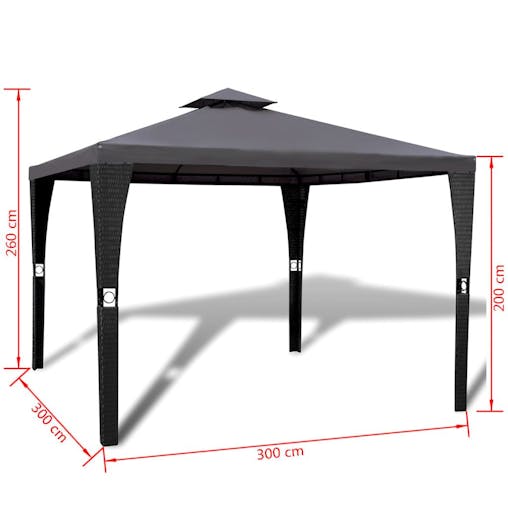 NNEVL Poly Rattan Gazebo with Dark Grey Roof 3 x 3 m
