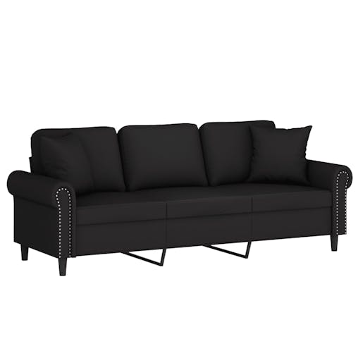 NNEVL 3-Seater Sofa with Throw Pillows Black 180 cm Velvet