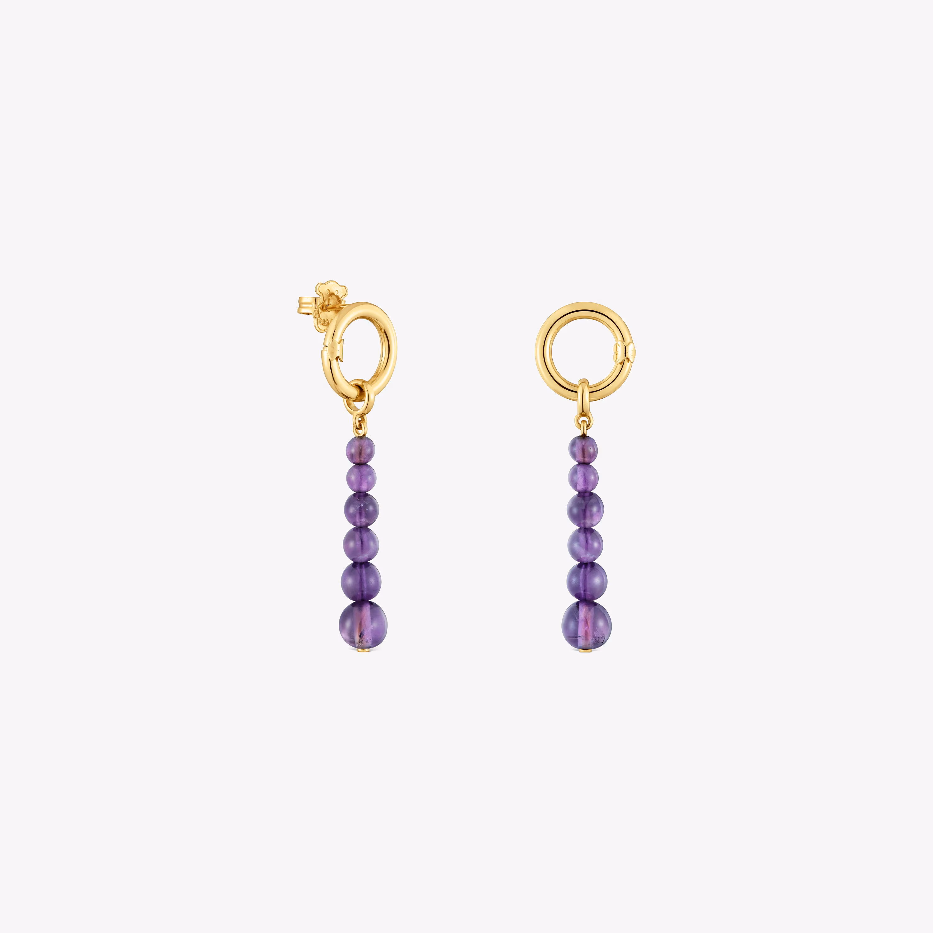 Pendientes largos con baño de oro de 18 kt sobre plata y amatista Hold