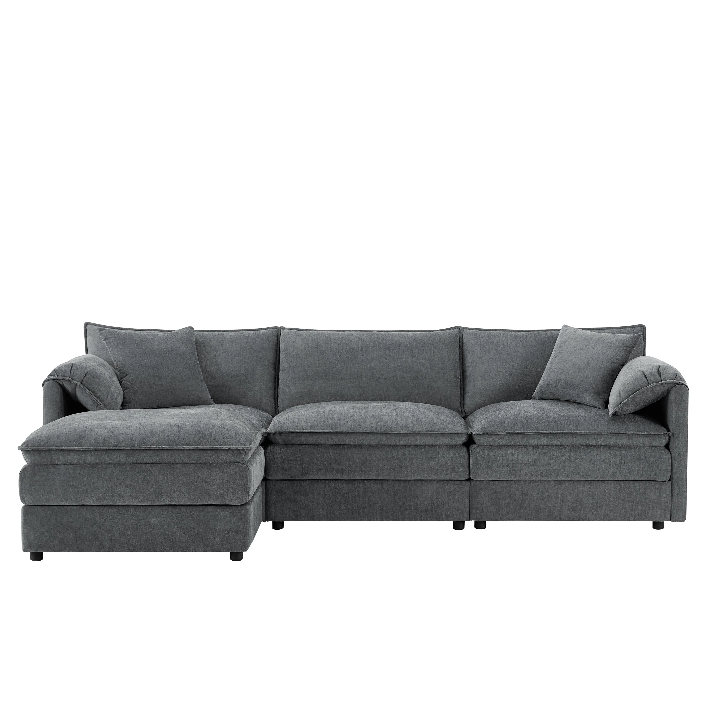 Modern Modular Sectional Sofa with Deep Double Cushions and Movable Ottomans for Living Room or Guest Room
