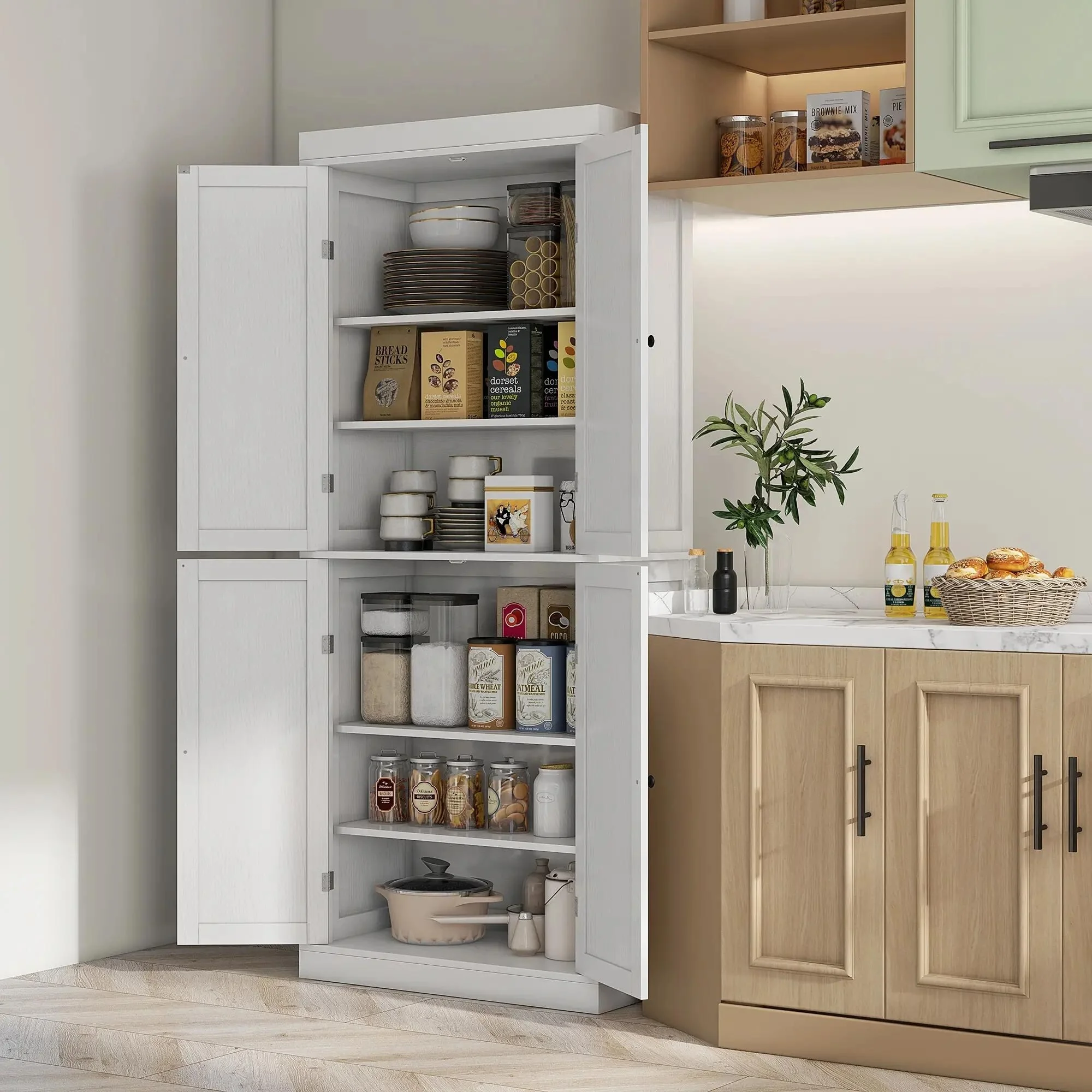 72 Kitchen Cabinet, Pantry Storage Cabinet with Doors and Shelves