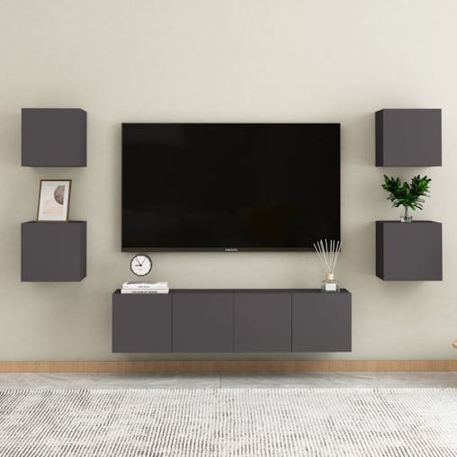 NNEVL Bedside Cabinets 2 pcs Grey 30.5x30x30 cm Chipboard