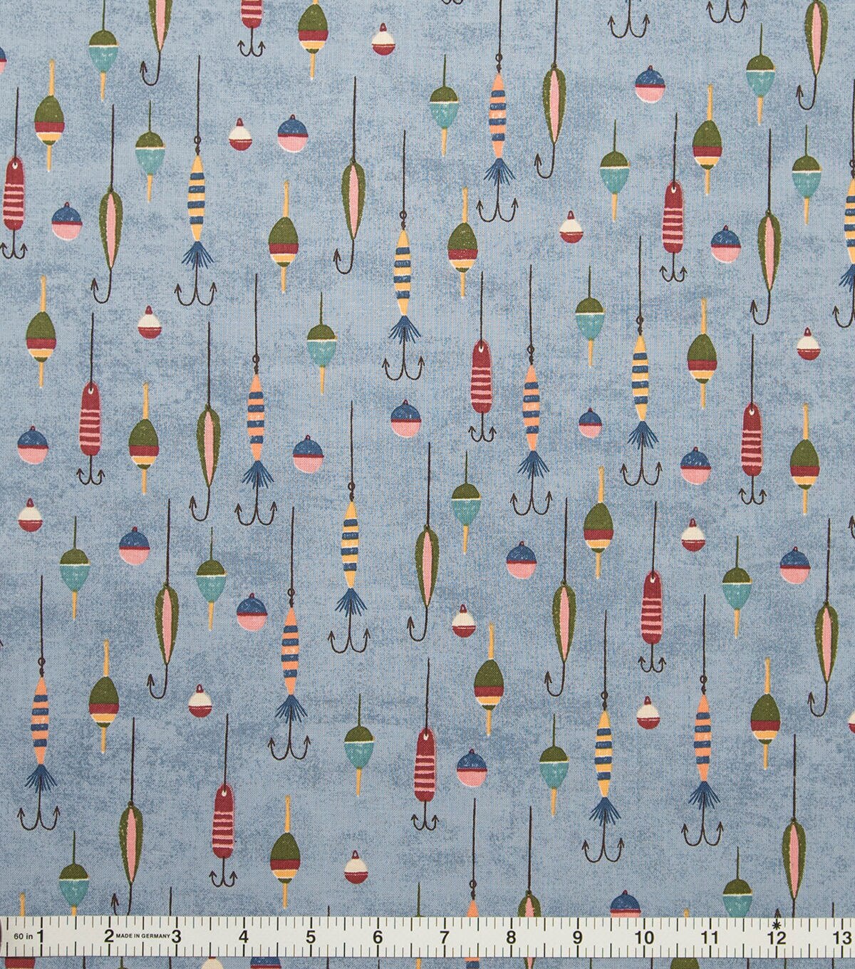 Fishing Hooks On Blue Novelty Prints Cotton Fabric