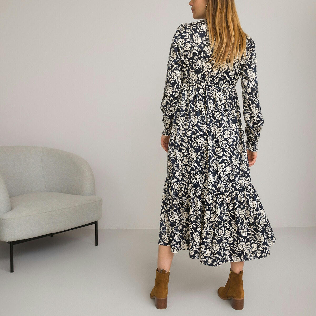 Robe maxi longue de grossesse, boutonnée