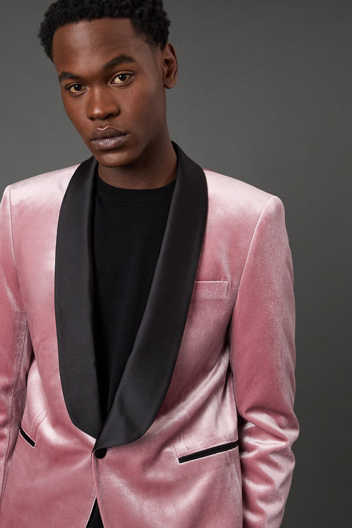 Burton Pink Wide Lapel Velvet Tailored Fit Tuxedo Jacket