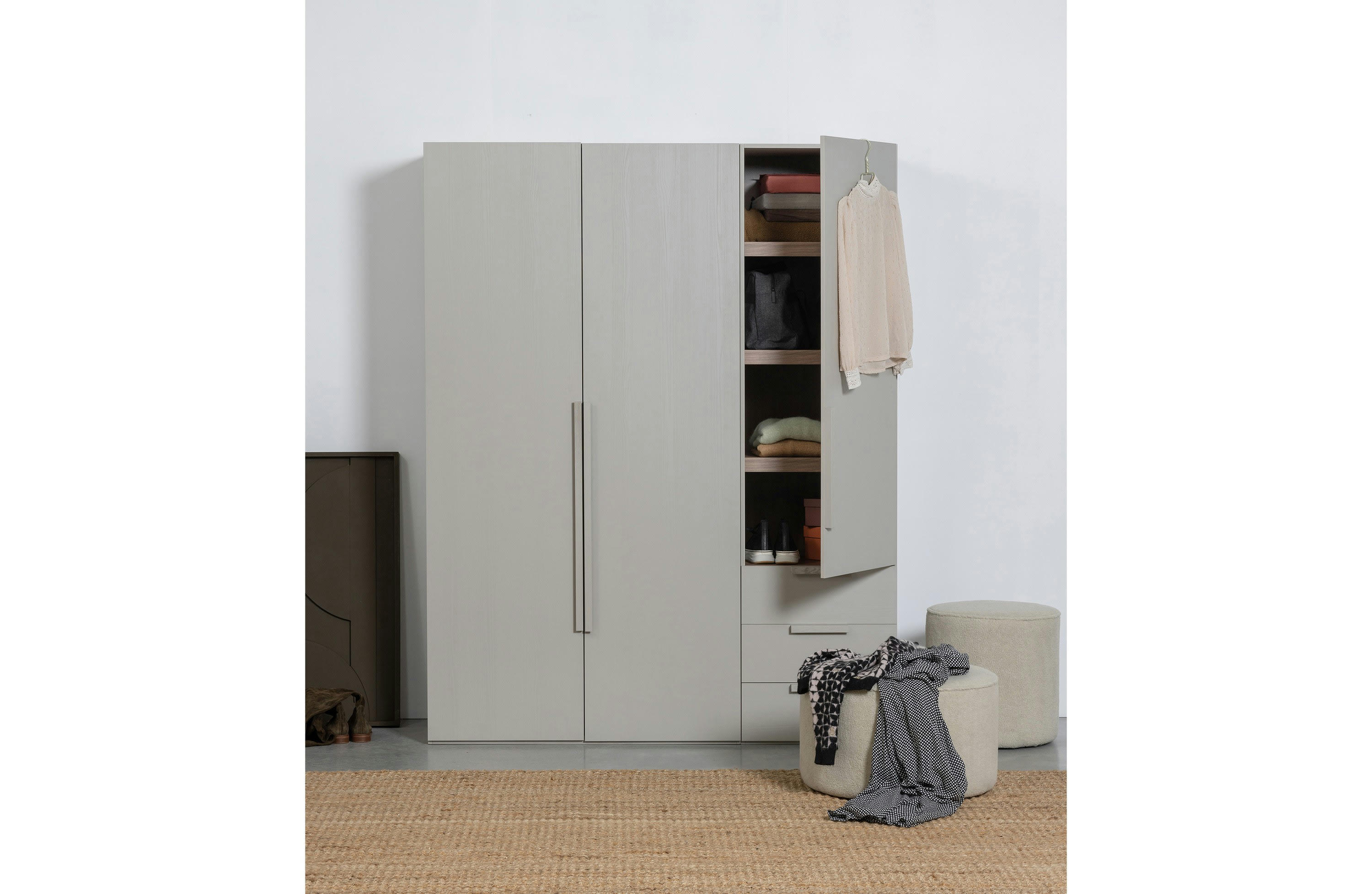 RENS - Armoire 1 porte et 3 tiroirs en bois gris