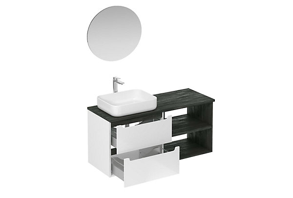 Ensemble de salle de bain avec lavabo comprenant mitigeur de lavabo, bec et siphon Naturel Stilla blanc brillant (KSETSTILLA015)