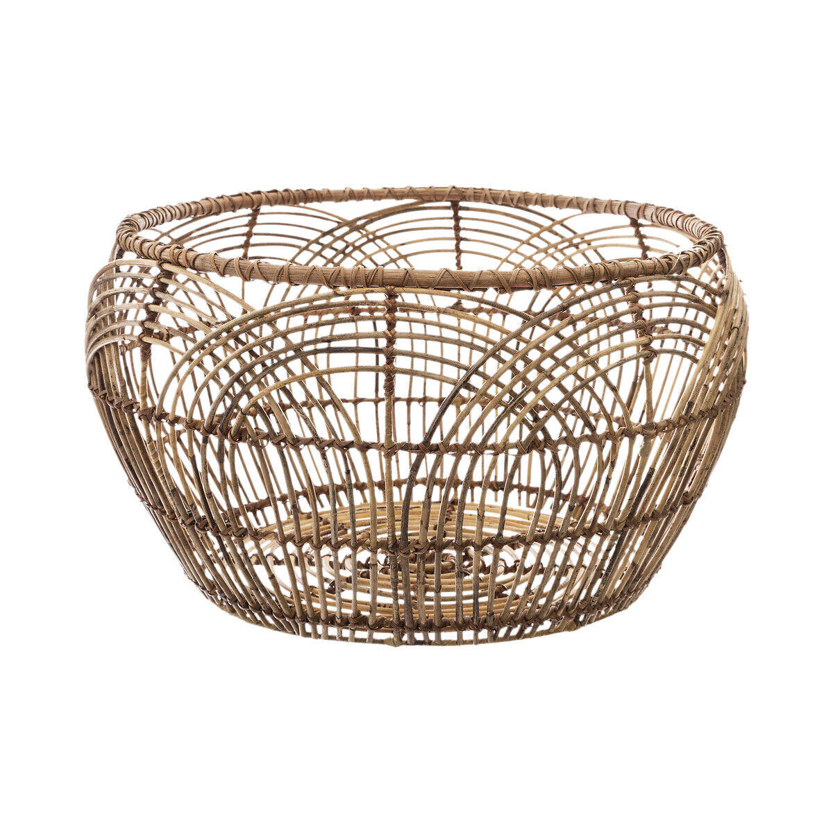 Cesto redondo bege em rattan 28x47cm