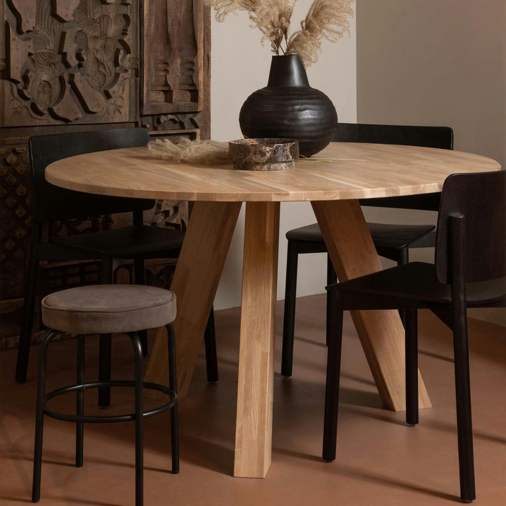 RHONDA - Table à manger ronde en bois D129cm bois clair