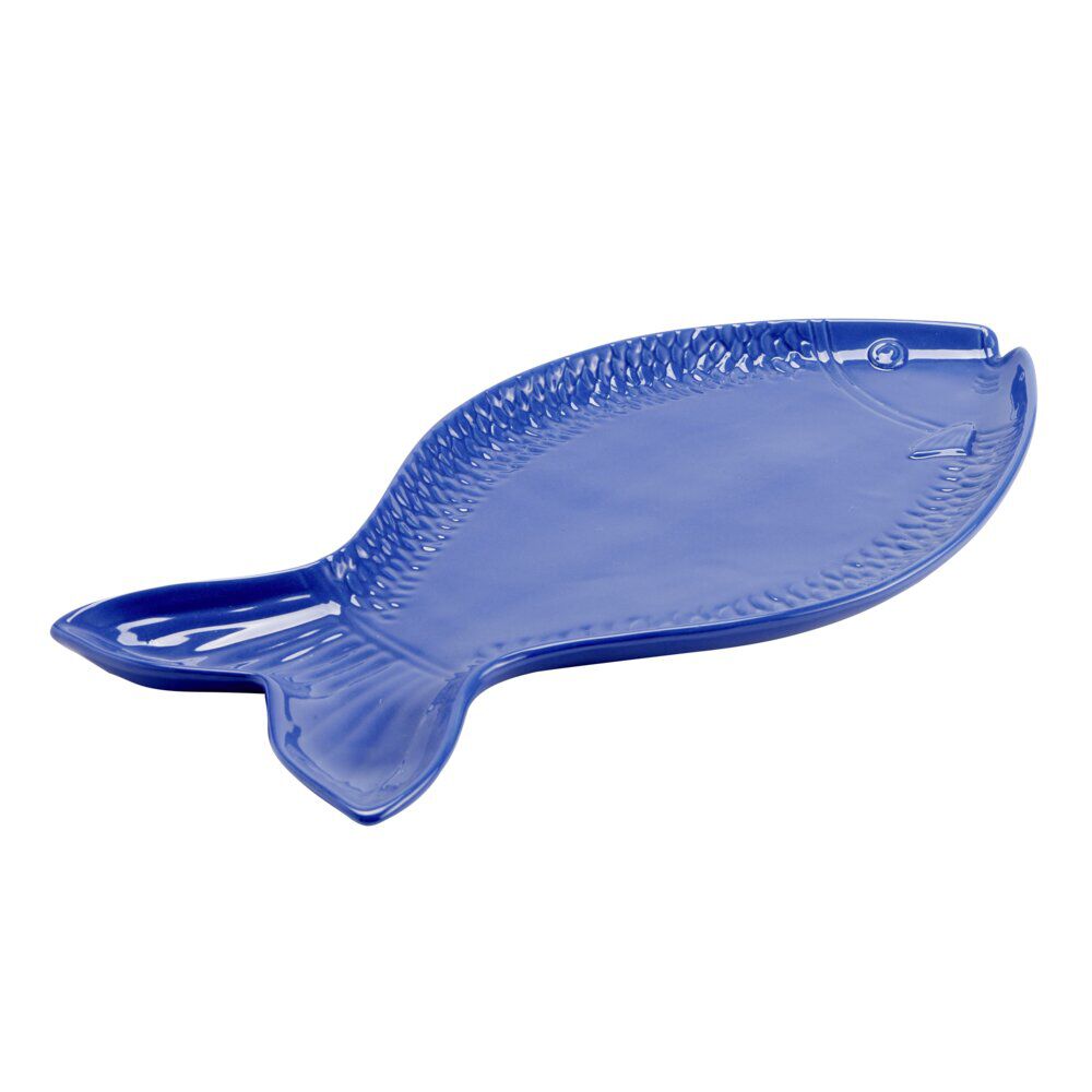 Assiette de présentation forme poisson céramique bleu 20x41cm