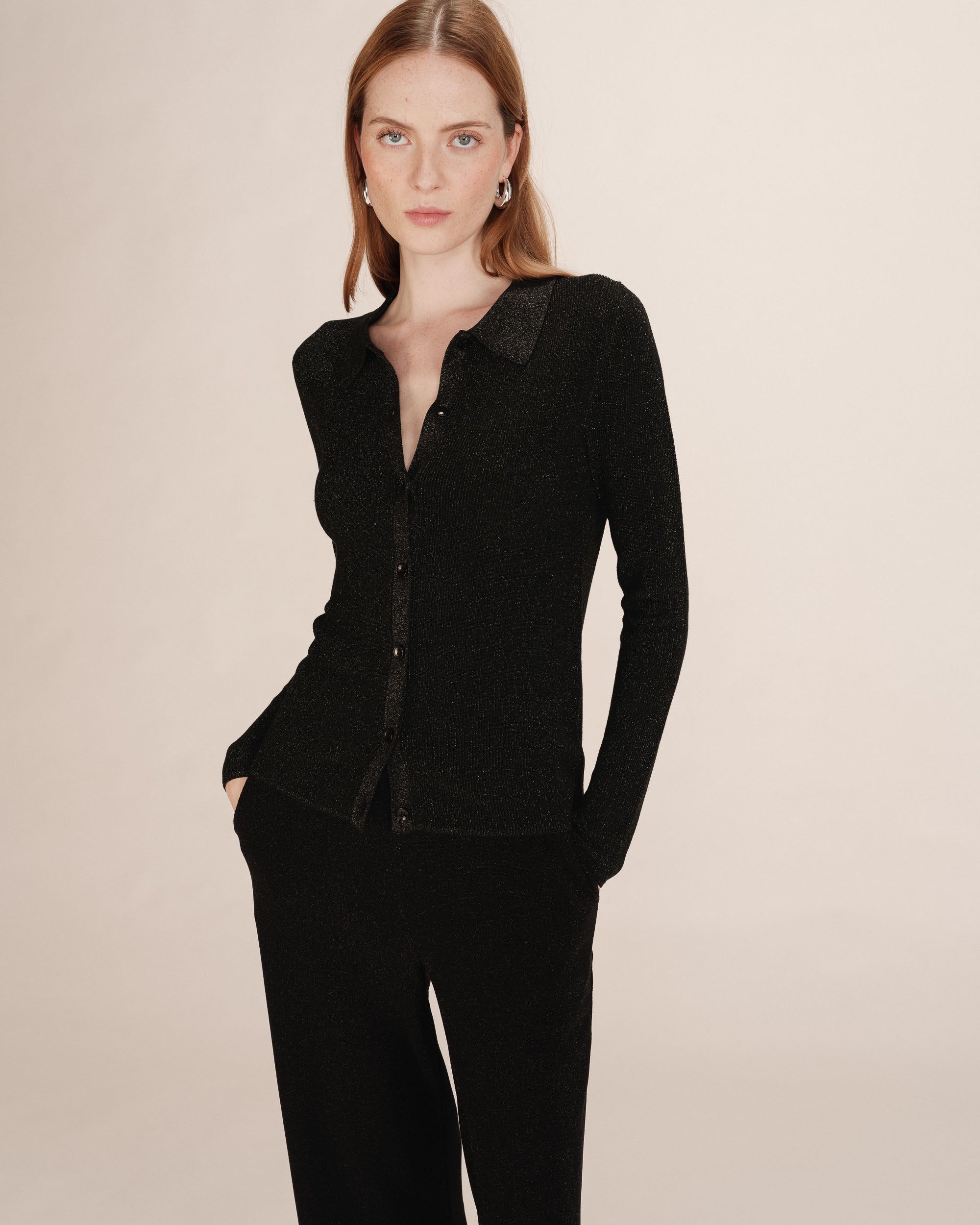 Cardigan ajusté en lurex noir Teller
