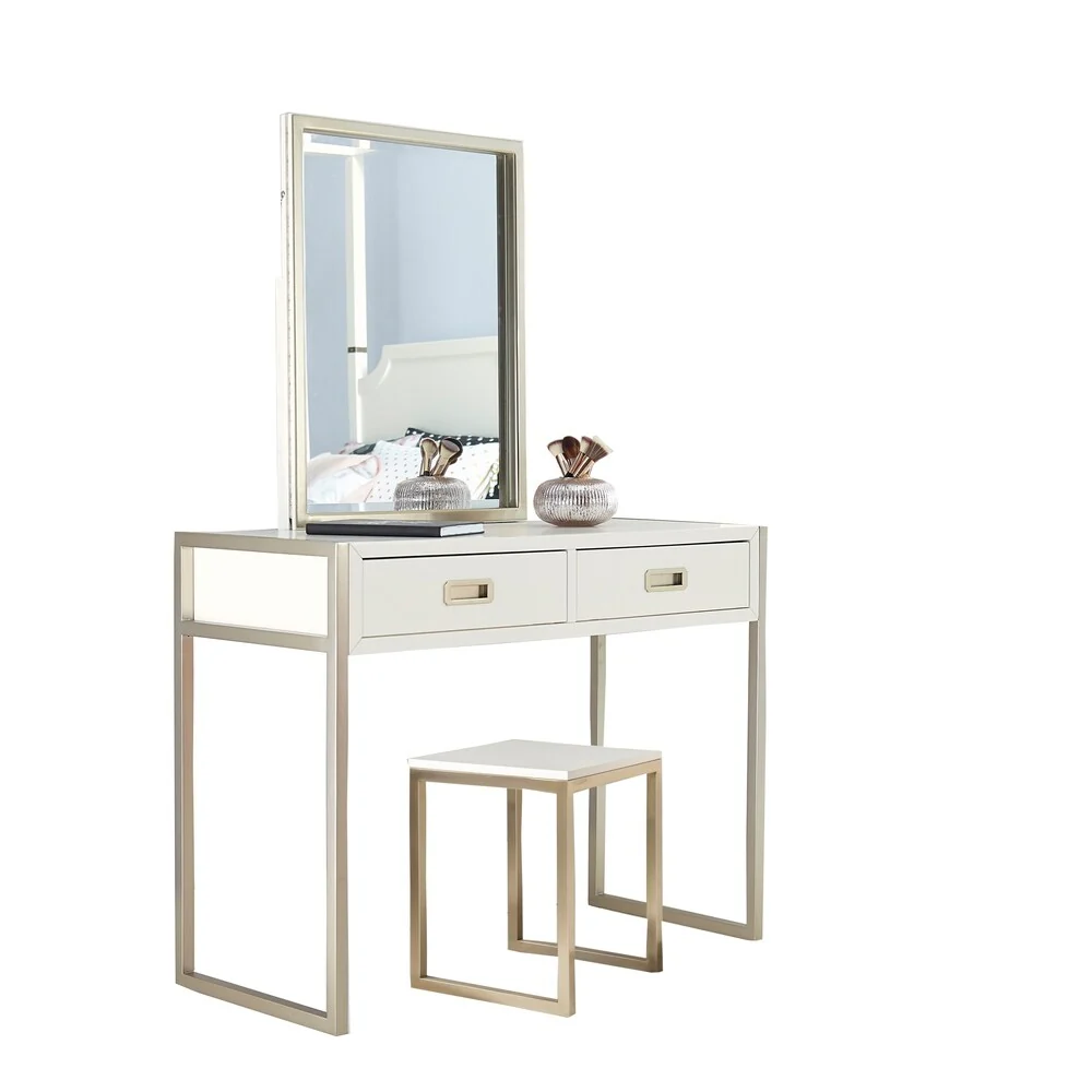 Hillsdale Tinely Park Desk, Vanity Mirror & Stool, Soft White