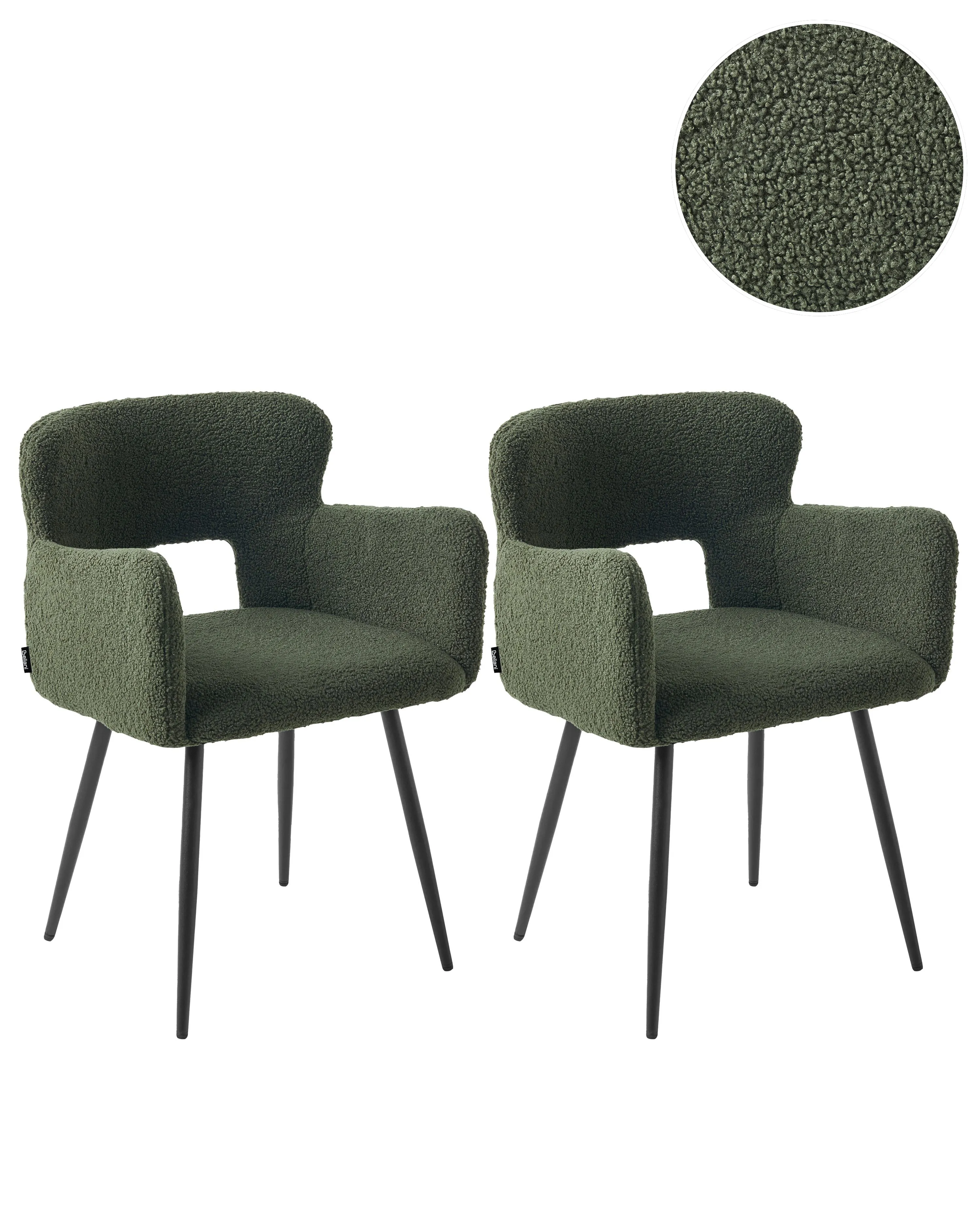 Set of 2 Dining Chairs SANILAC Boucle Dark Green