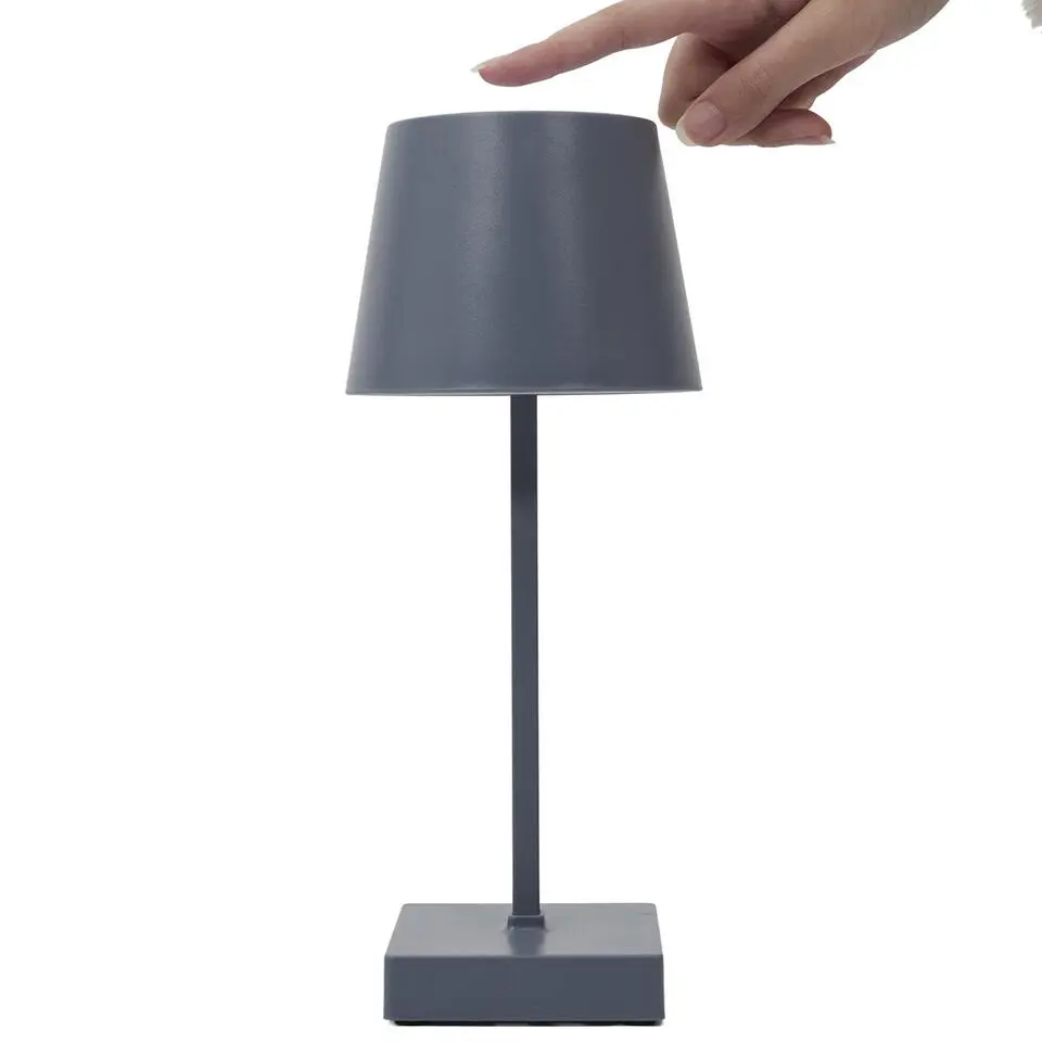 Home deco factory LED tafellamp - kunststof - grijs - touch - 26cm