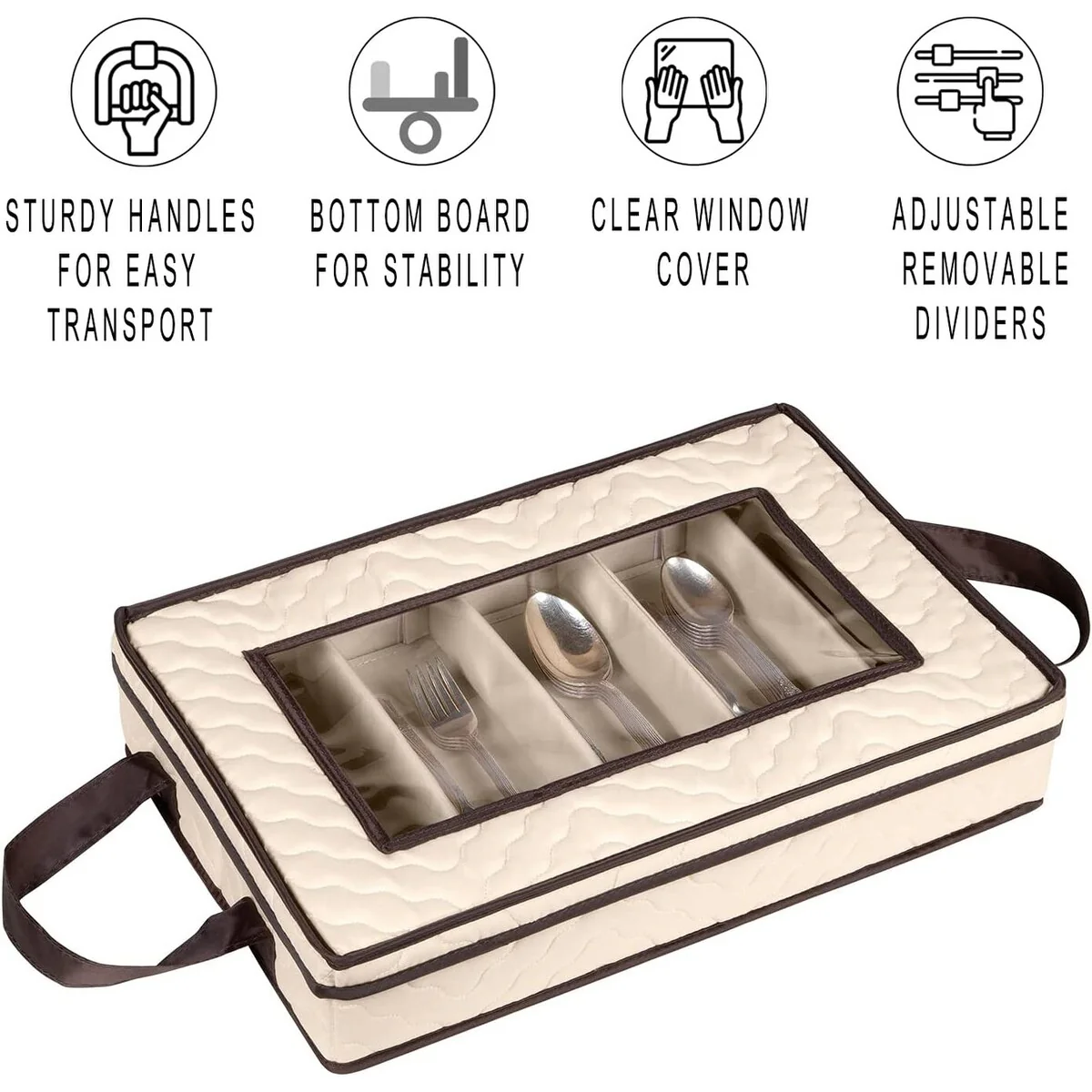 Flatware,Cutlery Utensil Storage Case Durable 5 Compartment Container - Brown