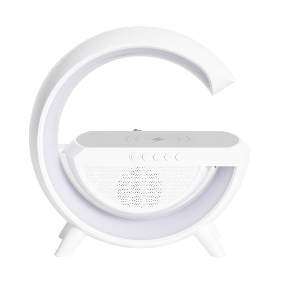 Enceinte multifonction forme G lampe et chargeur à induction