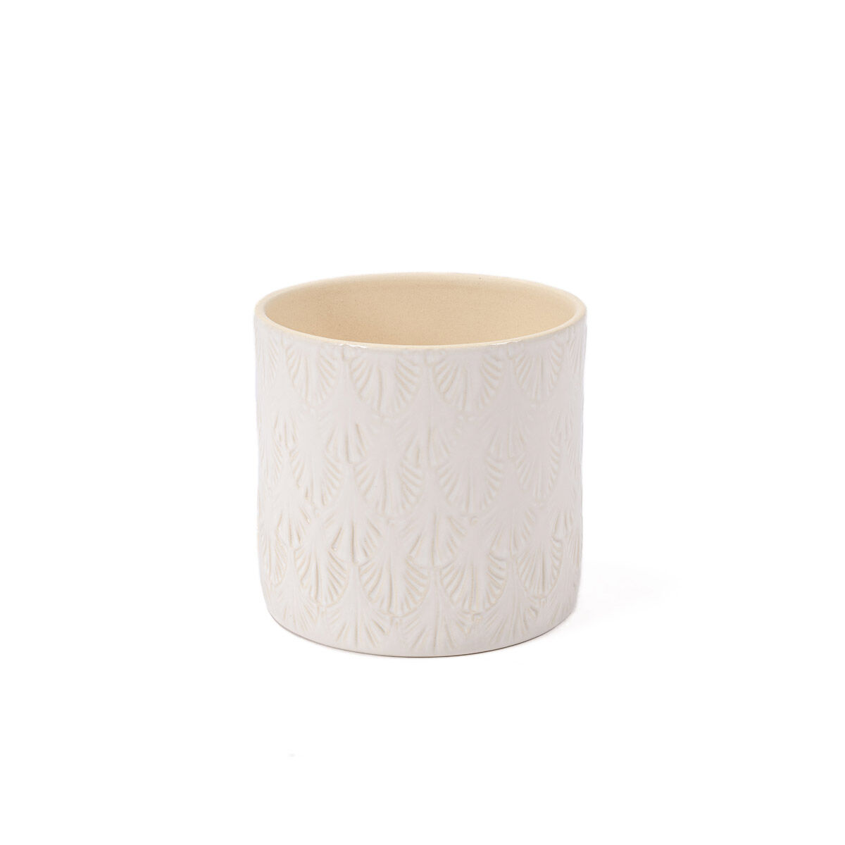 Vaso branco de cerâmica com decoração folhas 12,8cm
