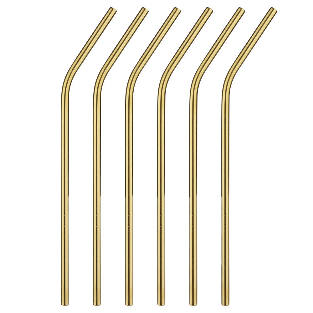 Paille X6 pcs coudée inox goupillon inclus L21 cm doré