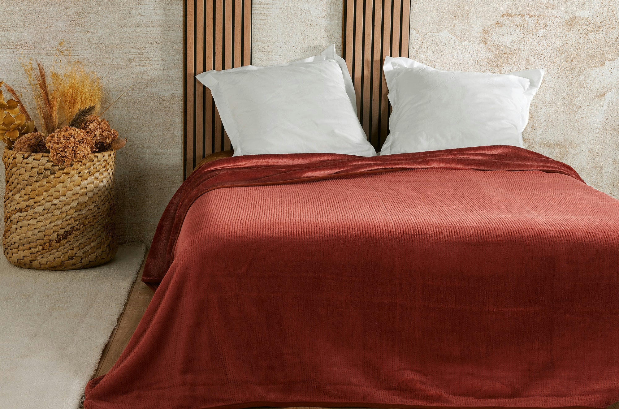 - Couvre lit velours gaufré - 180x240cm - Terre cuite