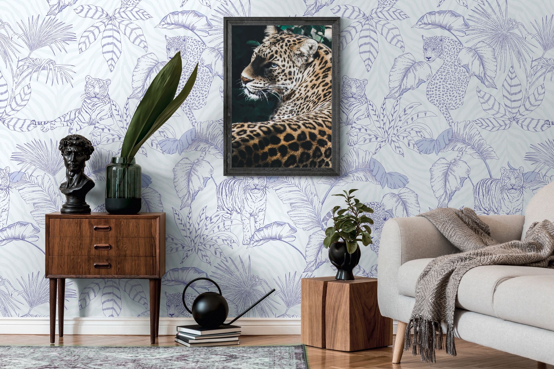 Livingwalls fotobehang tropische bladeren lila paars en wit - 159 x 280 cm - AS-392031