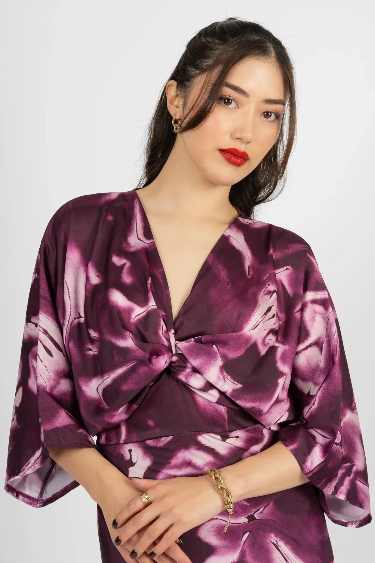 Burgundy Print Nicole Midi Dress