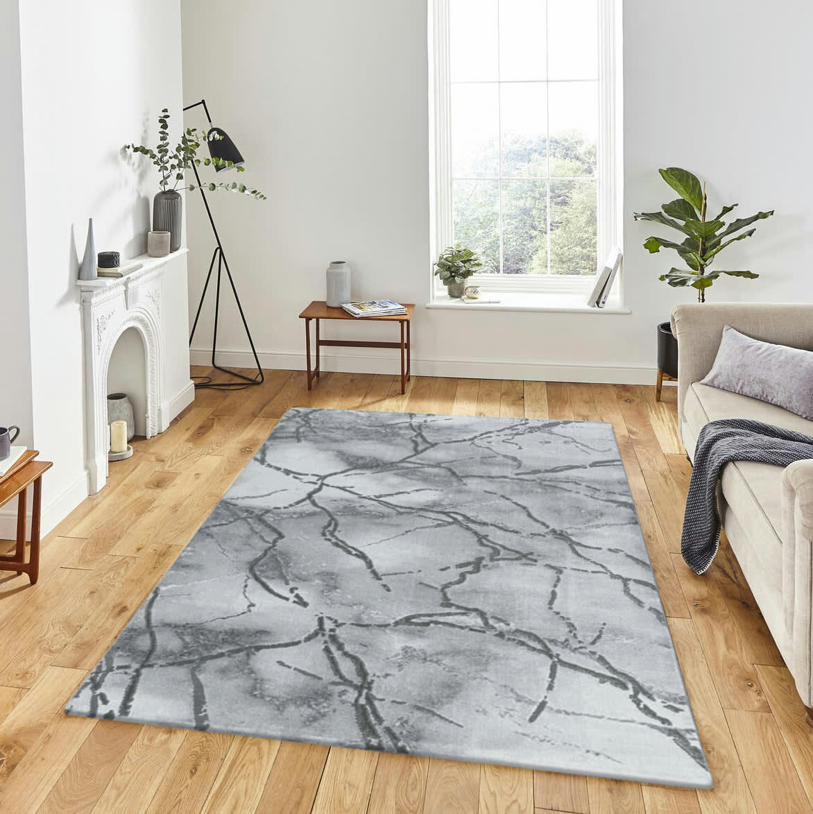 PIERRE - Tapis effet marbre marbre blanc et argenté 140x200cm