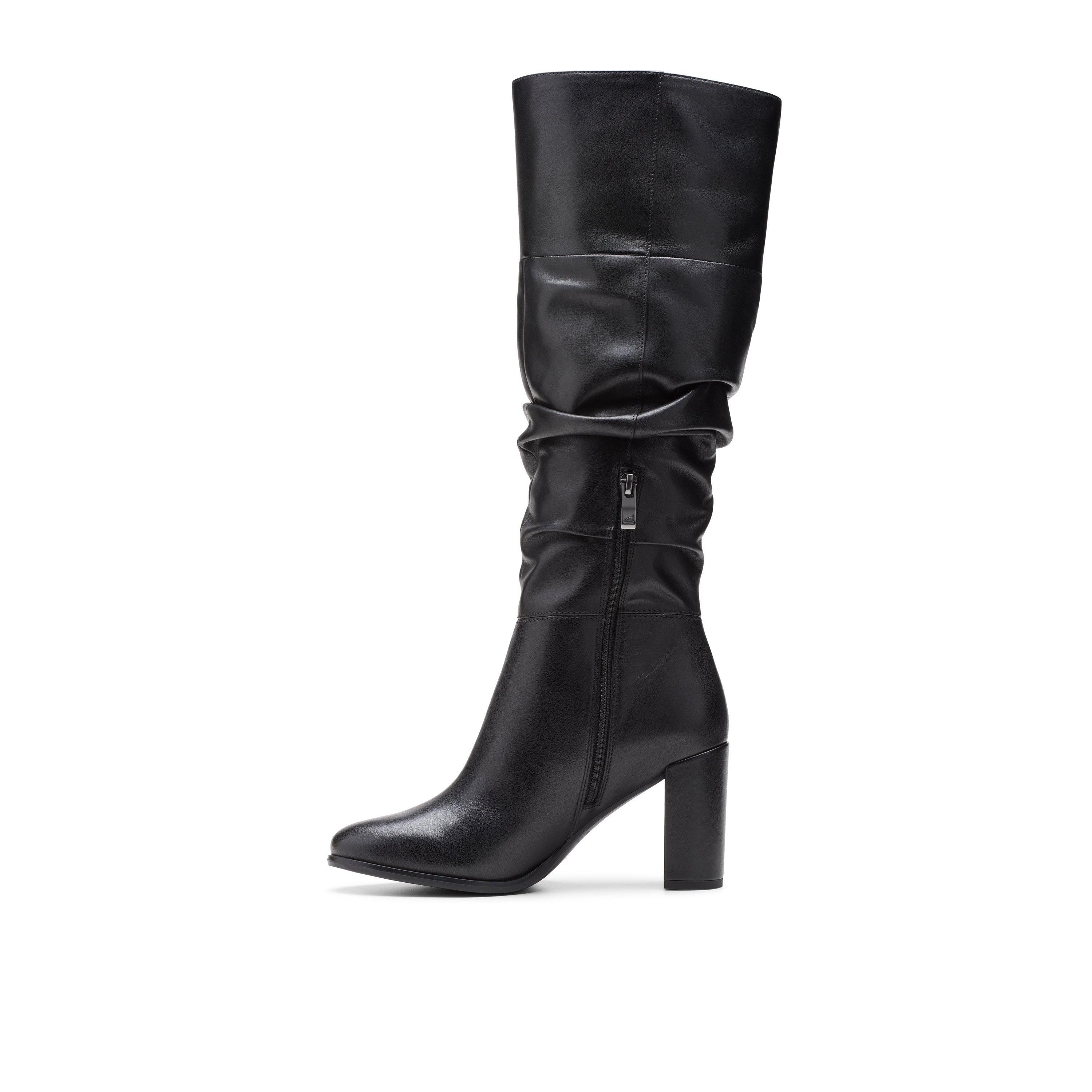 Clarks Freva 85 Slouch Black Leather Knee High Boots