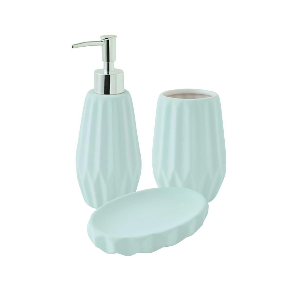 FACETTE - Set de salle de bain 3 pièces en céramique bleu