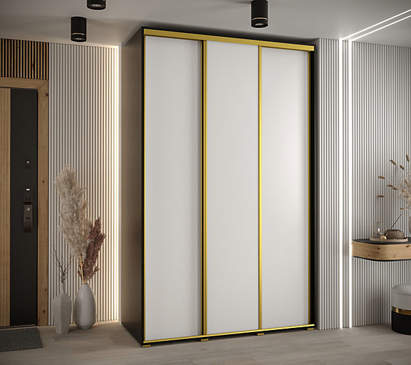 Armoire Cannes 1 à Portes Coulissantes 205,2/160/45 3 Portes (noir,blanc,doré)