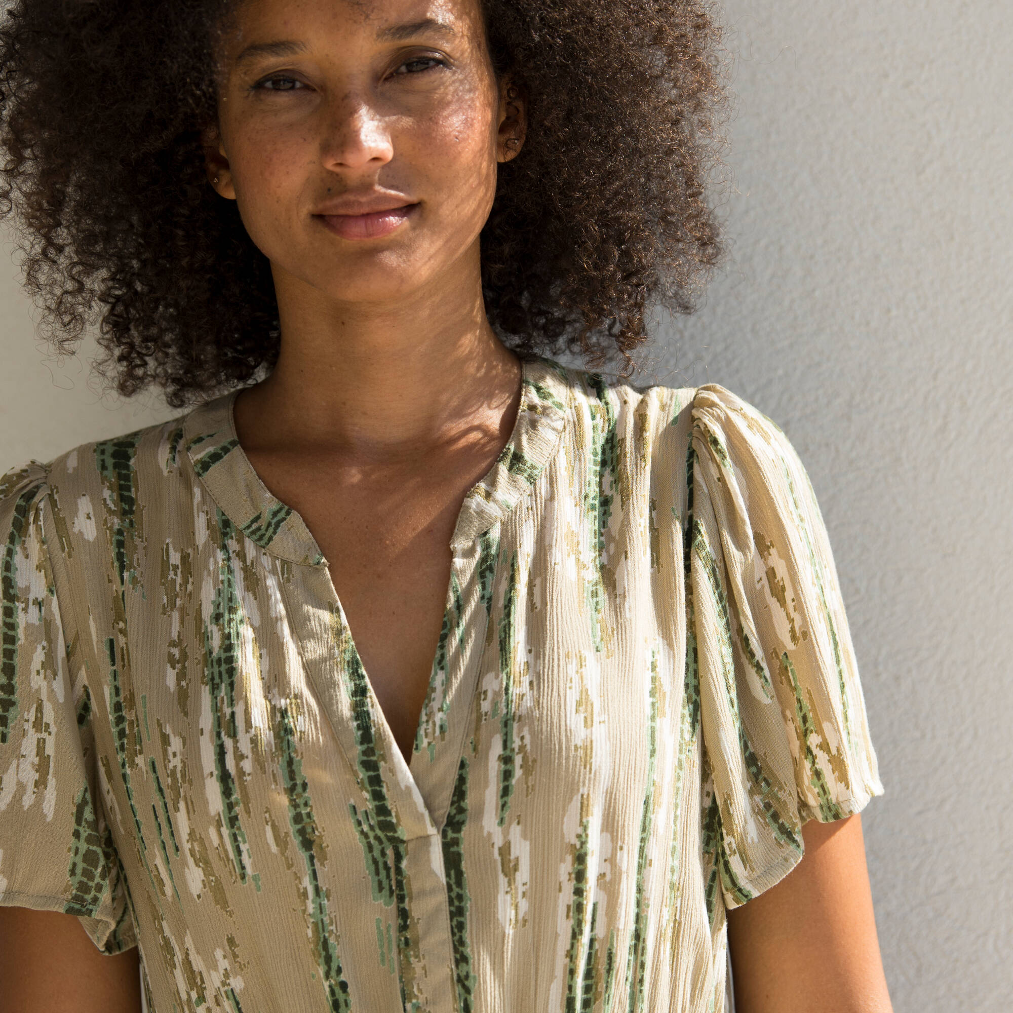 Robe longue en crépon, imprimée