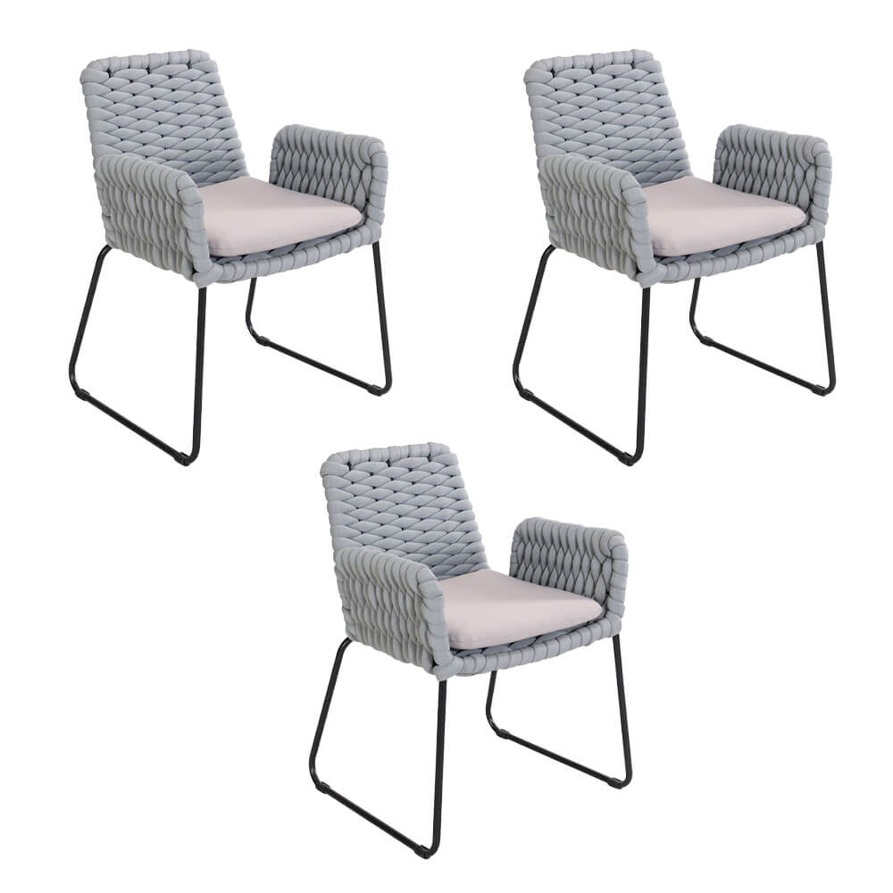 HOME DELUXE Tuinstoel met armleuningen in touwvlechtwerk BALERO Lichtgrijs - Aant.: 3