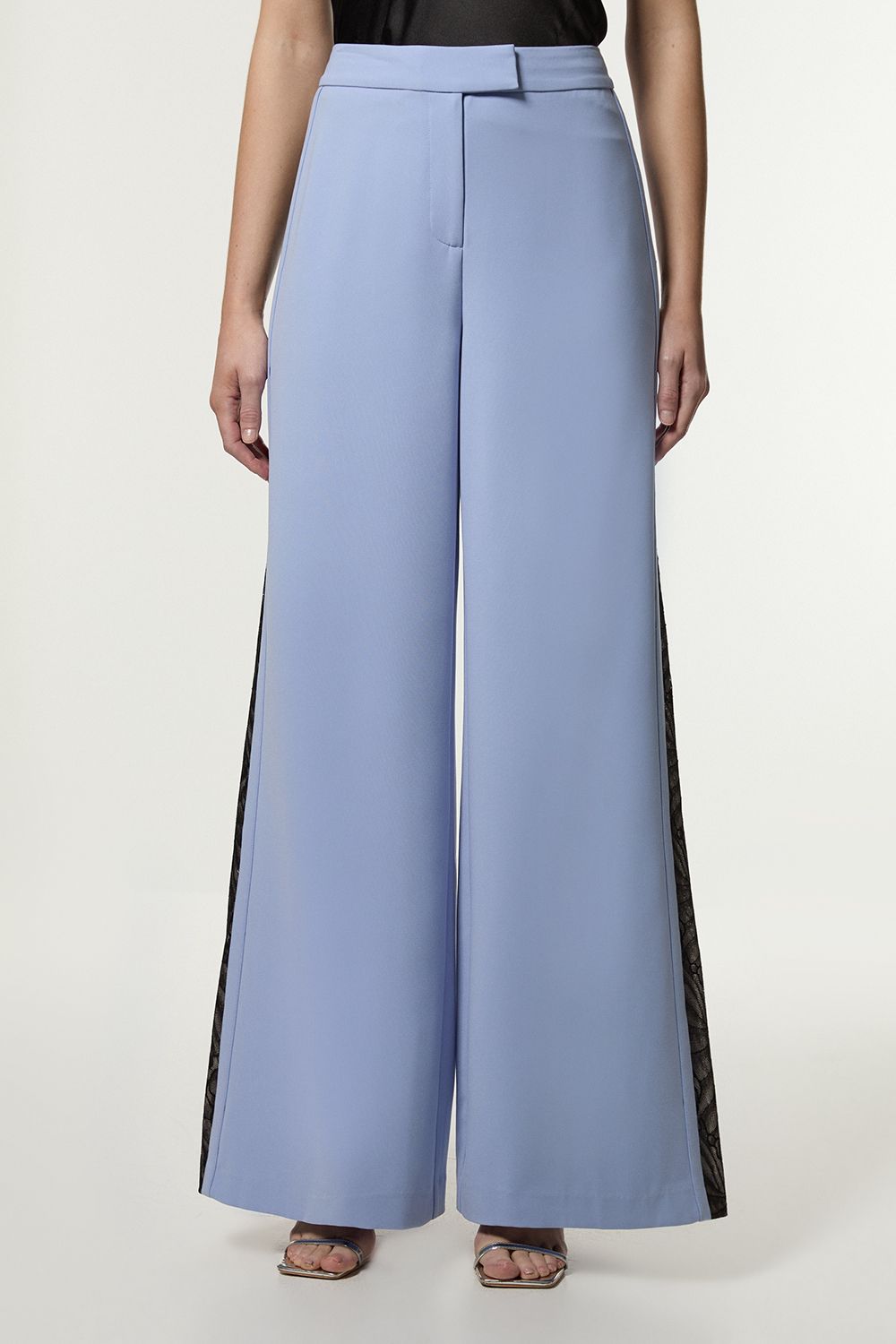 KarenMillen Lace Applique Contrast Tailored Wide Leg Trouser