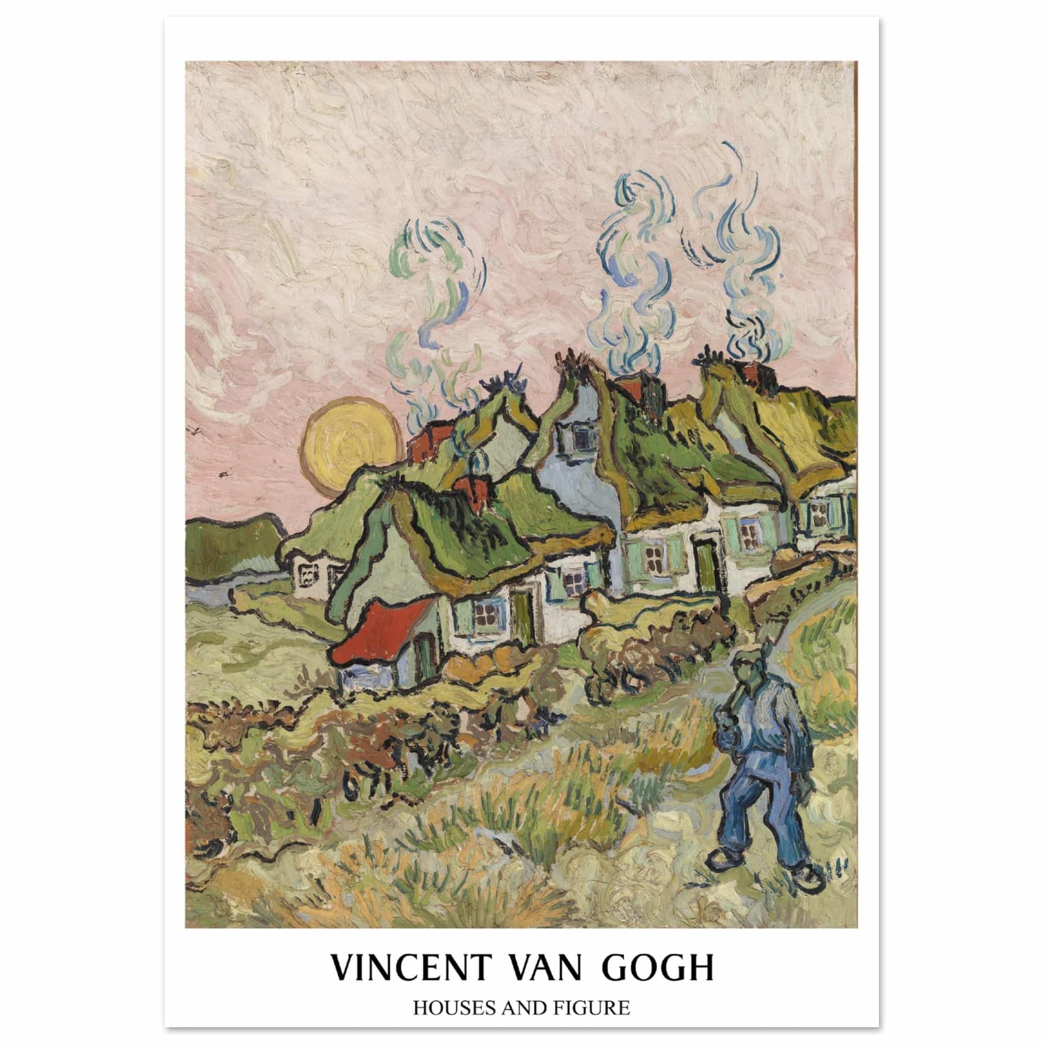 Artfulprints Poster Vincent van Gogh - Houses and figures  - A4 21x29.7 cm - Groen