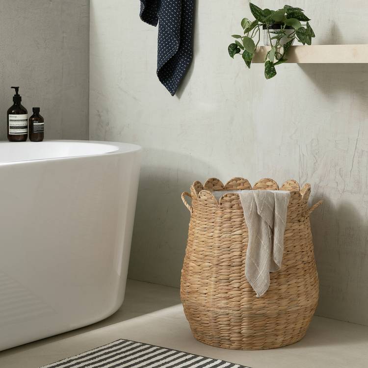 Habitat 70L Scallop Water Hyacinth Laundry Hamper - Natural